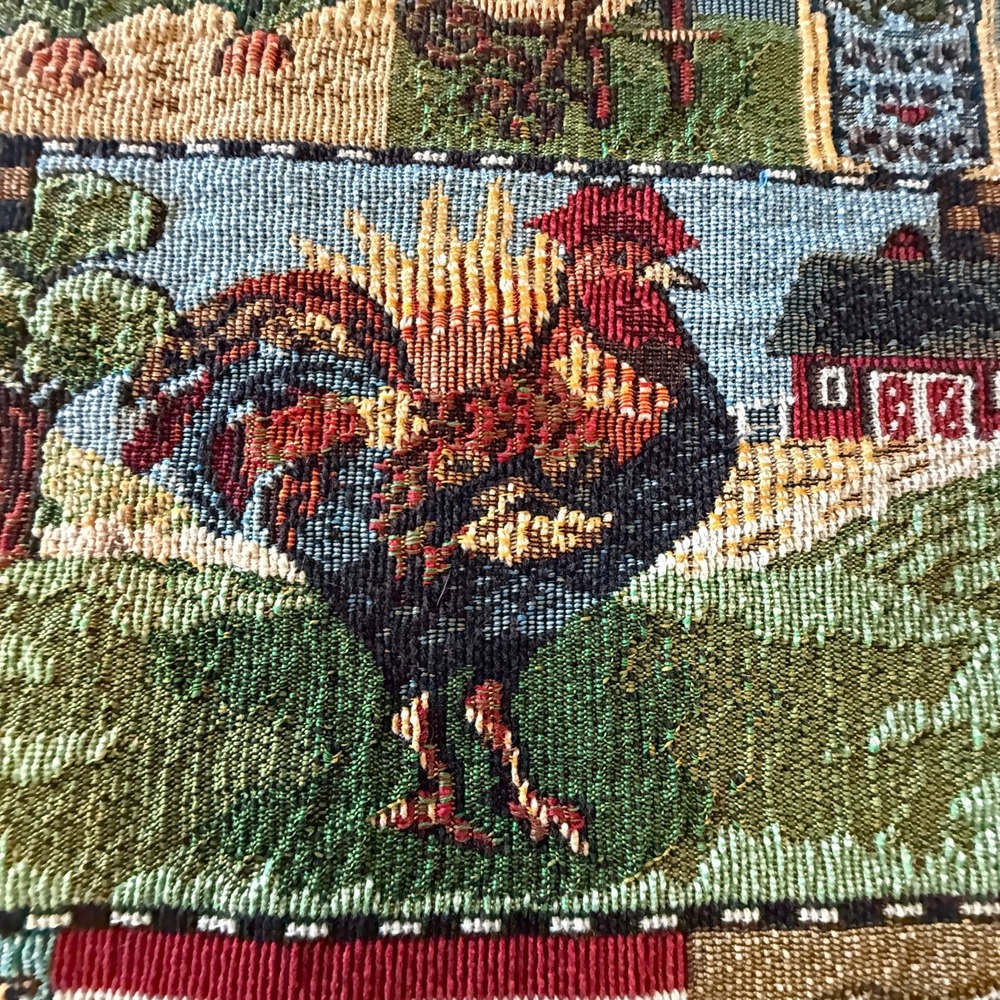 Vintage‎ 12" X 67" Table Runner Farm Floral Cat America Barn Cow Apples Rooster - Picture 3 of 13